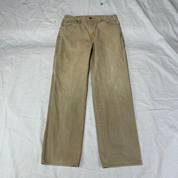 Dickies Work Pants Mens 32x3x Beige Canvas Work Wear Relaxed Fit Carpenter Logo - Picture 5 of 14